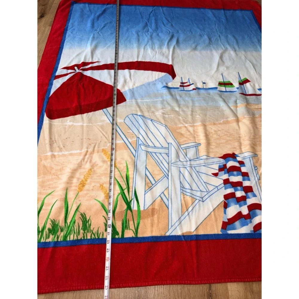 Baja Beach Towel Oversized Red Blue Coastal Adirondack Chair Sailboats